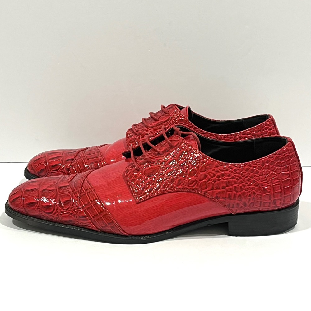 Bolano Men's Red Faux Crocodile Alligator Patent Leather Oxford Dress Shoes 13